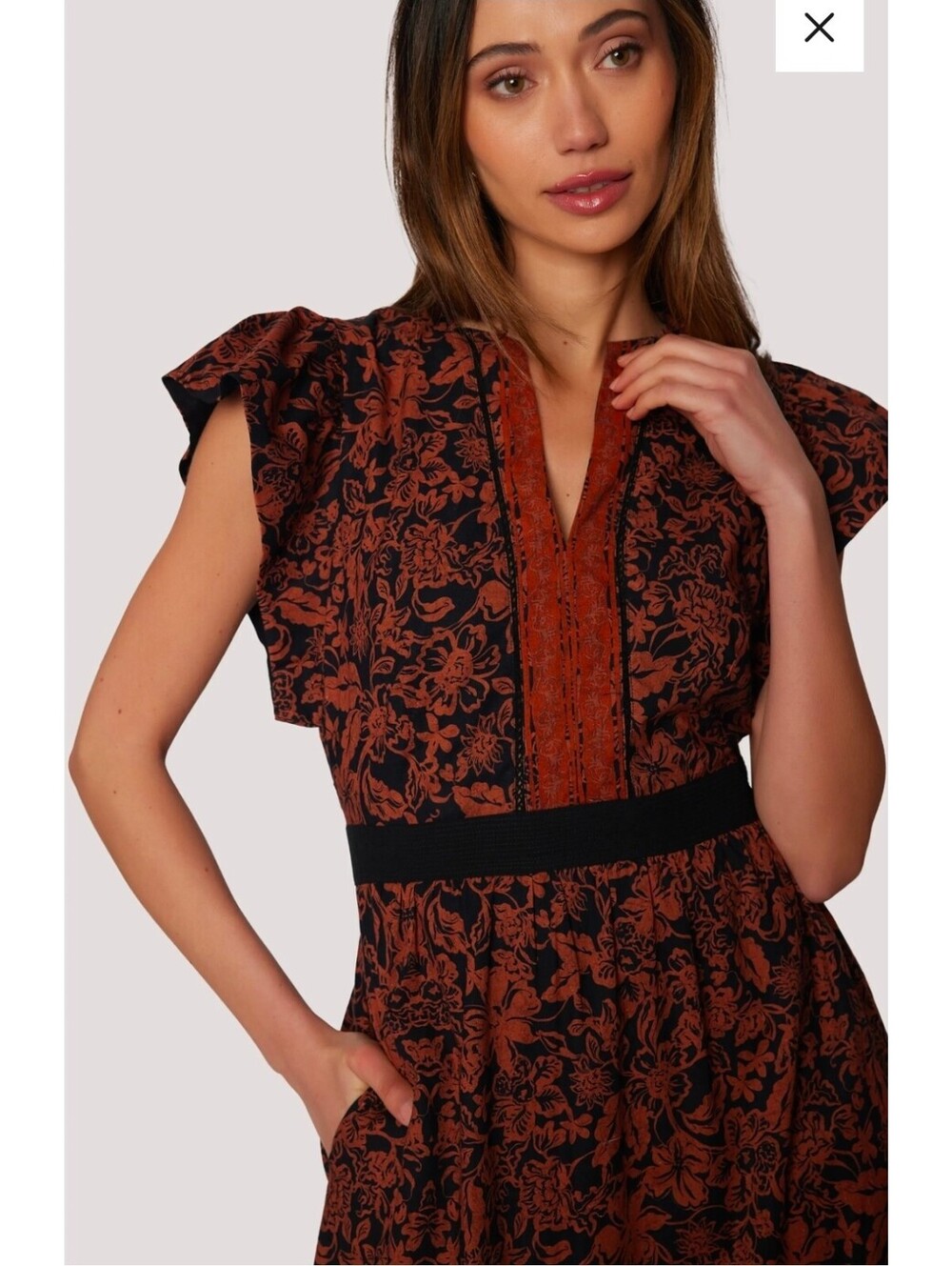 lost + wander lady of siena floral cap sleeve cotton midi dress sz L